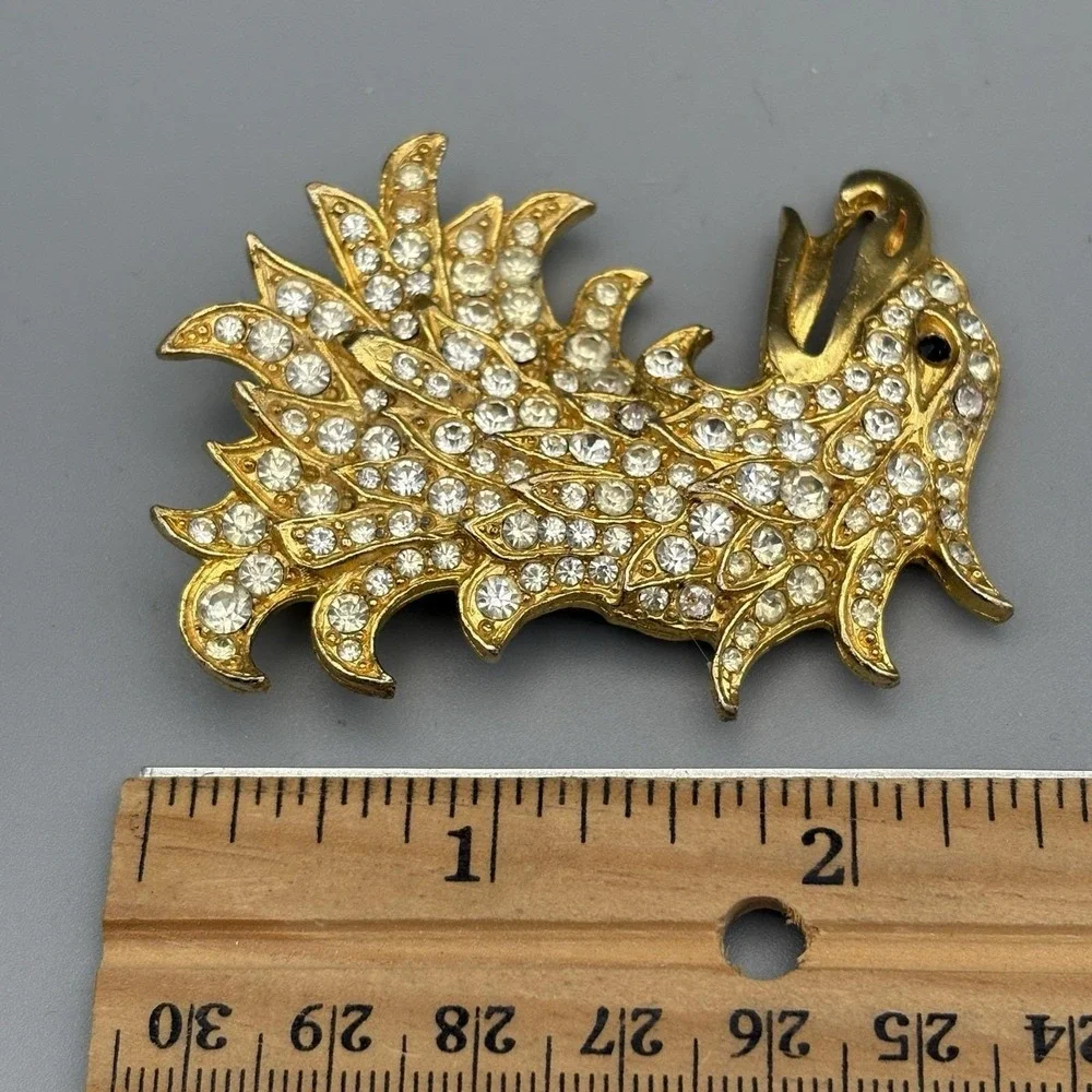 RARE Cadoro Brooch Griffin Winged Lion Rhinestone Heraldic 24K Gold Plate